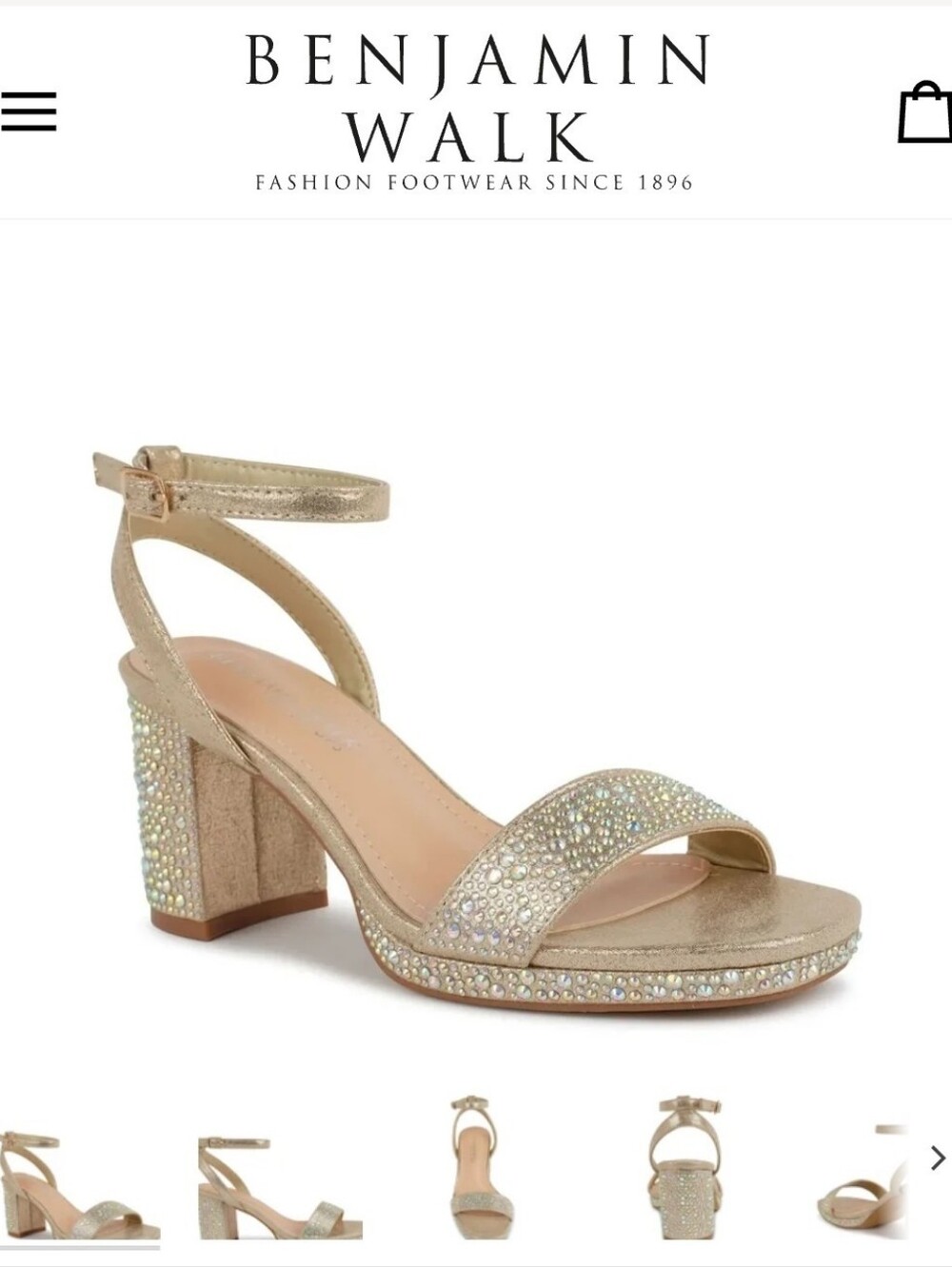 Benjamin Walk Gold Sparkle Rhinestone Ankle-Strap Heels Size 9